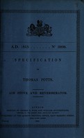 view Specification of Thomas Potts : air stove and reverberator.