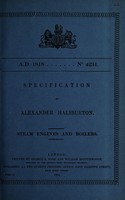 view Specification of Alexander Haliburton : steam engines and boilers.