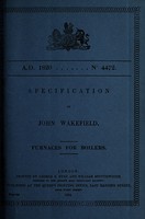 view Specification of John Wakefield : furnaces for boilers.