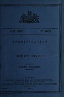 view Specification of Richard Ormrod : steam boilers.