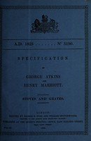 view Specification of George Atkins and Henry Marriott : stoves and grates.