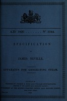 view Specification of James Neville : apparatus for generating steam.