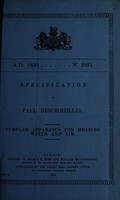 view Specification of Paul Descroizilles : tubular apparatus for heating water and air.