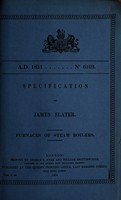 view Specification of James Slater : furnaces of steam boilers.