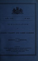 view Specification of Joseph Collett and James Jackson : medicinal compound.