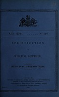 view Specification of William Lowther : medicinal preparations.