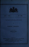 view Specification of Joseph Collett : medicine.