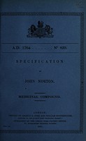 view Specification of John Norton : medicinal compound.