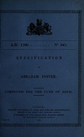 view Specification of Abraham Foster : compound for the cure of the ague.