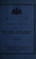 view Specification of John Hopkins, Thomas Beckett, and Christopher Henderson : medicine.