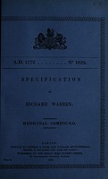 view Specification of Richard Warren : medicinal compound.