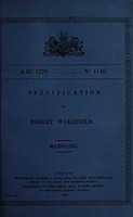 view Specification of Robert Wakefield : medicine.