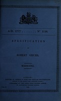 view Specification of Robert Grubb : medicine.