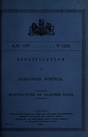 view Specification of Alexander Fordyce : manufacture of Glauber salts.