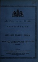 view Specification of Benjamin Martin, senior : medicinal compound for the cure of hooping cough, &c.