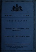 view Specification of Charles William Feuillade Aubusson : aid-form for the human body.