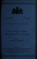 view Specification of John Butler Lodge and John Bittleston, junior : spring trusses.