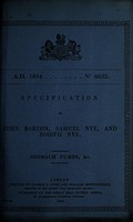 view Specification of John Barton, Samuel Nye, and Joseph Nye : stomach pumps, &c.