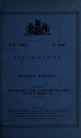 view Specification of Richard Kingdon : apparatus for supporting the human body, &c.