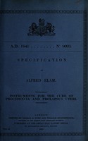 view Specification of Alfred Elam : instruments for the cure of procidencia and prolapsus uteri.