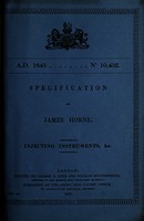 view Specification of James Horne : injecting instruments, &c.