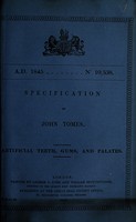 view Specification of John Tomes : artificial teeth, gums, and palates.