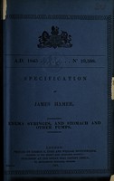 view Specification of James Hamer : enema syringes, and stomach and other pumps.