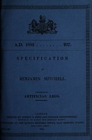 view Specification of Benjamin Mitchell : artificial legs.