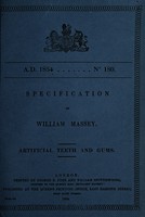 view Specification of William Massey : artificial teeth and gums.