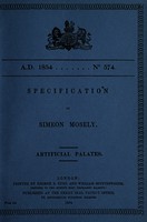 view Specification of Simeon Mosely : artificial palates.