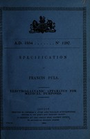 view Specification of Francis Puls : electro-galvanic apparatus for medical purposes.