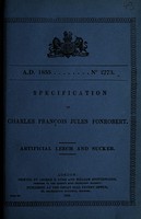 view Specification of Charles François Jules Fonrobert : artificial leech and sucker.