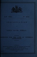 view Specification of Lewis Jacob Jordan : medicine for the cure of venereal affections.