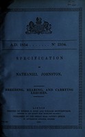 view Specification of Nathaniel Johnston : breeding, rearing and carrying leeches.