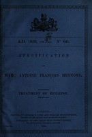 view Specification of Marc Antoine François Mannons : treatment of epilepsy.