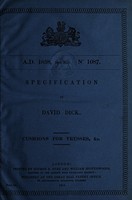 view Specification of David Dick : cushions for trusses, &c.