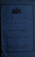 view Specification of John Henry Johnson : artificial legs and feet.