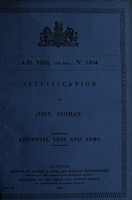 view Specification of John Ashman : artificial legs and arms.