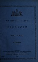 view Specification of Henry Wikoff : medicine.