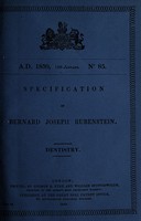 view Specification of Bernard Joseph Rubenstein : dentistry.