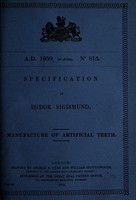 view Specification of Isidor Sigismund : manufacture of artificial teeth.