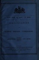 view Specification of Patrick Gregson Cunningham : artificial teeth and gums.