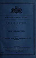 view Specification of Paul Chartroule : apparatus for the inhalation of iodine.