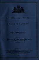 view Specification of John Macintosh : artificial gums : setting and stopping teeth.