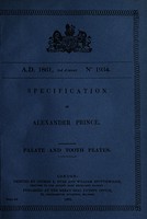 view Specification of Alexander Prince : palate and tooth plates.