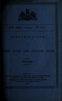 view Specification of Alfred Coles and William Coles : trusses.