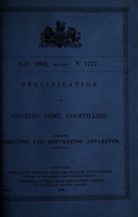 view Specification of Charles Edme : inhaling and saturating apparatus.