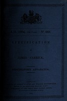 view Specification of James Carrick : respiratory apparatus.