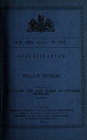 view Specification of William Botham : regulator for the tubes of feeding bottles.