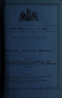 view Specification of Richard Archibald Brooman : reflector for examining and facilitating operations in the throat.